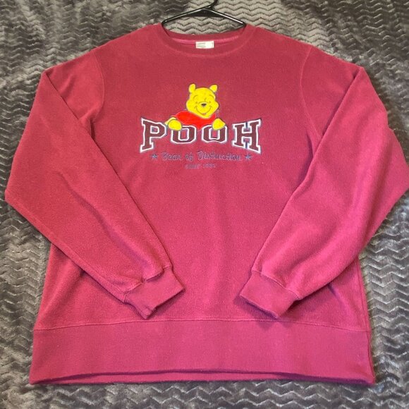 Disney Winnie The Pooh Bear Of Distinction Red Fleece Sweatshirt unisex size S - Picture 1 of 8